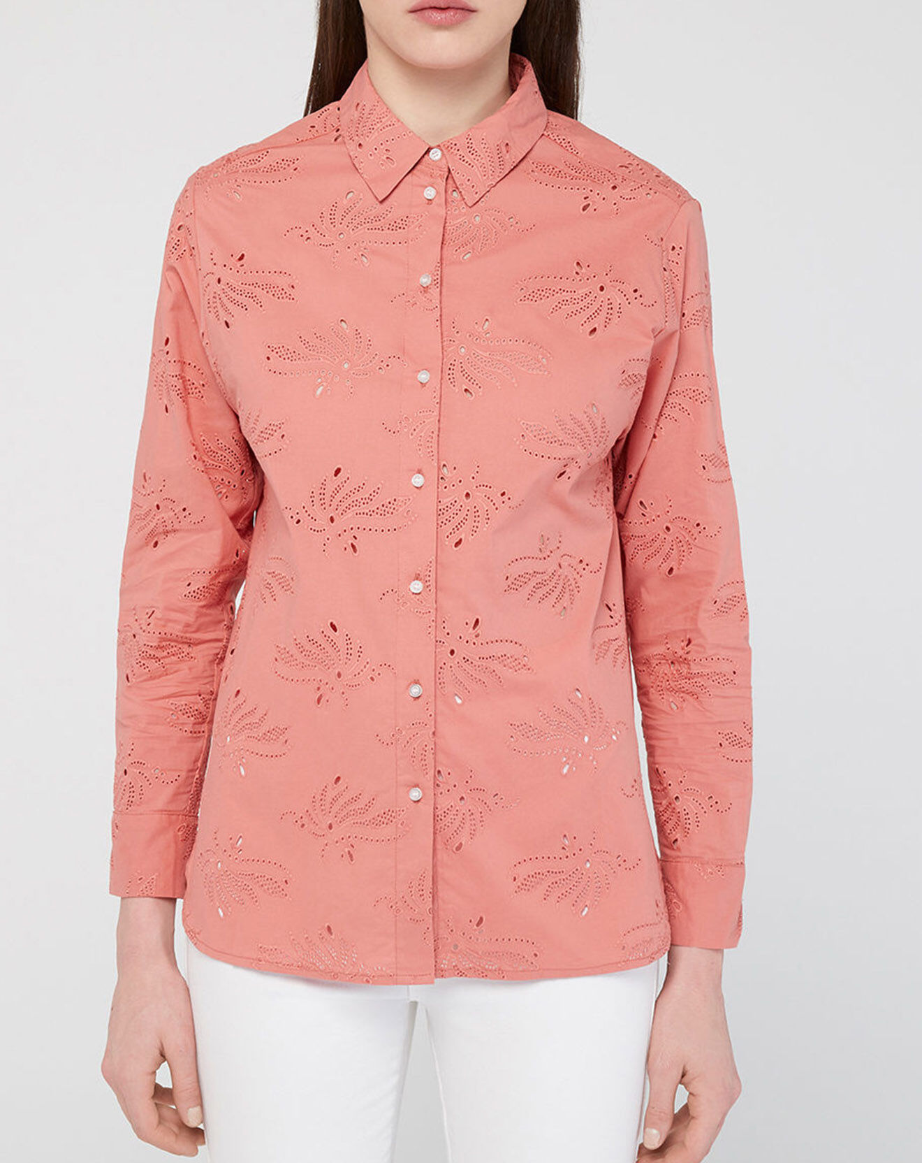 Galeries Lafayette Chemise Ebrizia brodée ajourée bois de rose