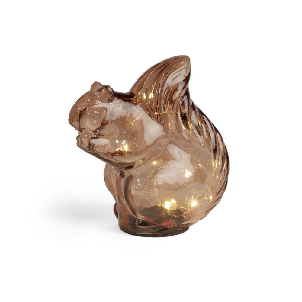 Ecureuil décoratif en verre brun avec LED 8,3x14xH15,6cm