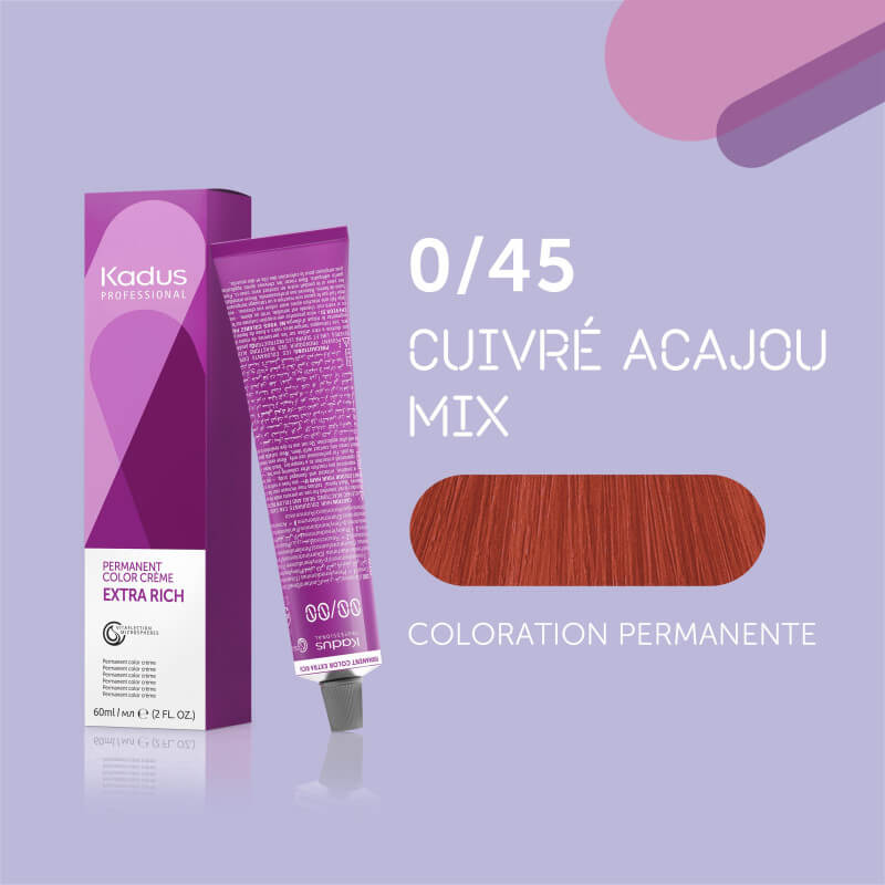 Coloration permanente 0/45 cuivré acajou mix Kadus 60ML