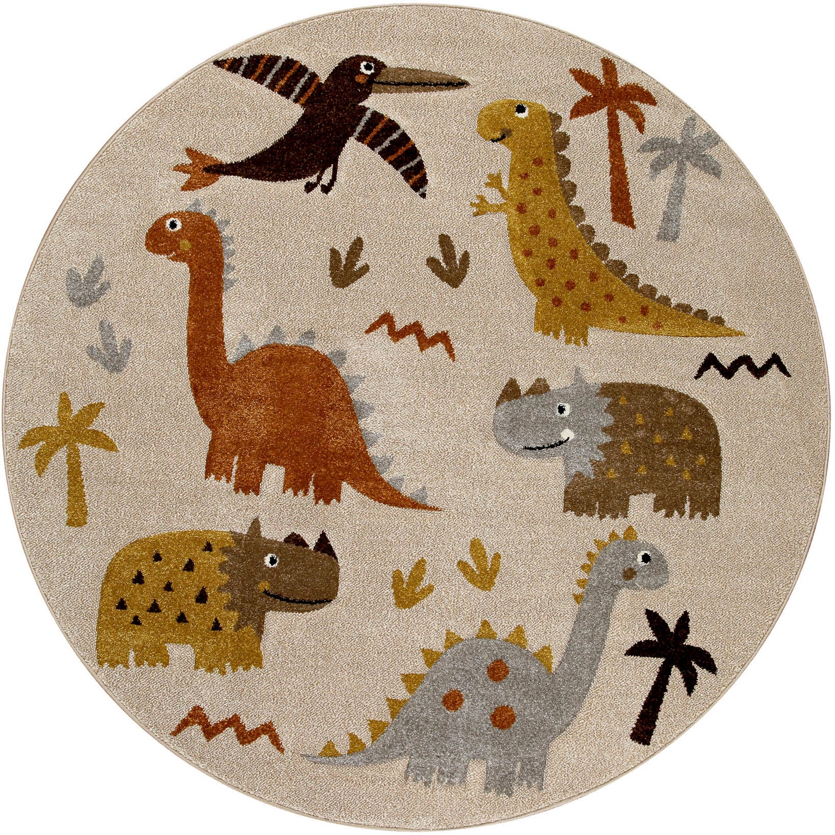 SMART KIDS Kinderteppich »T-Rex & Friends« rund 10 mm Höhe Moderner Spielteppich, strapazierfähig, pflegeleicht, Konturenschnitt