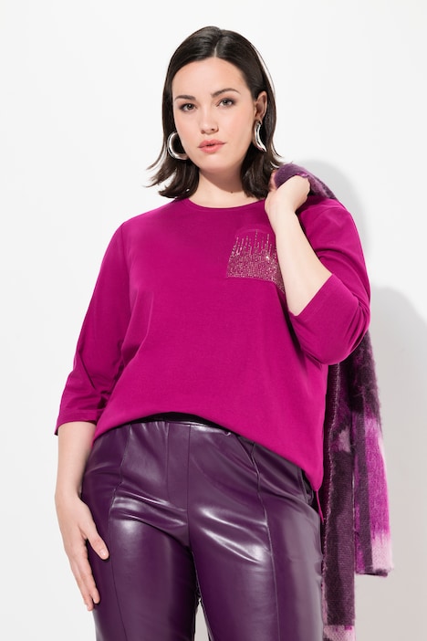 Shirt, Zierstein-Brusttasche, Rundhals, 3/4-Arm