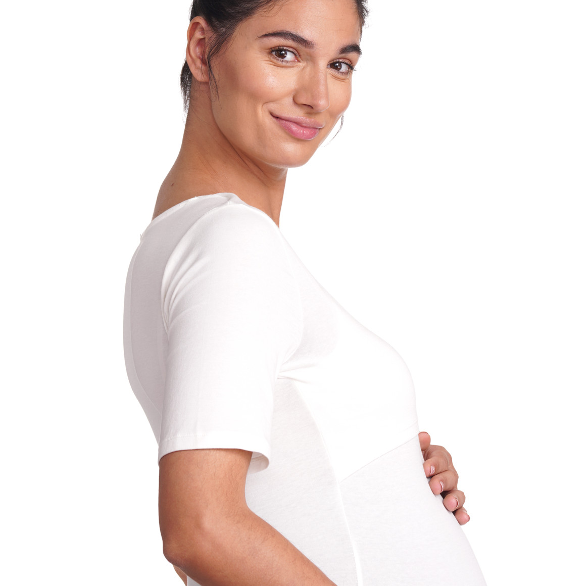 Gina Mama Damen Umstands-T-Shirt mit Stillfunktion weiss