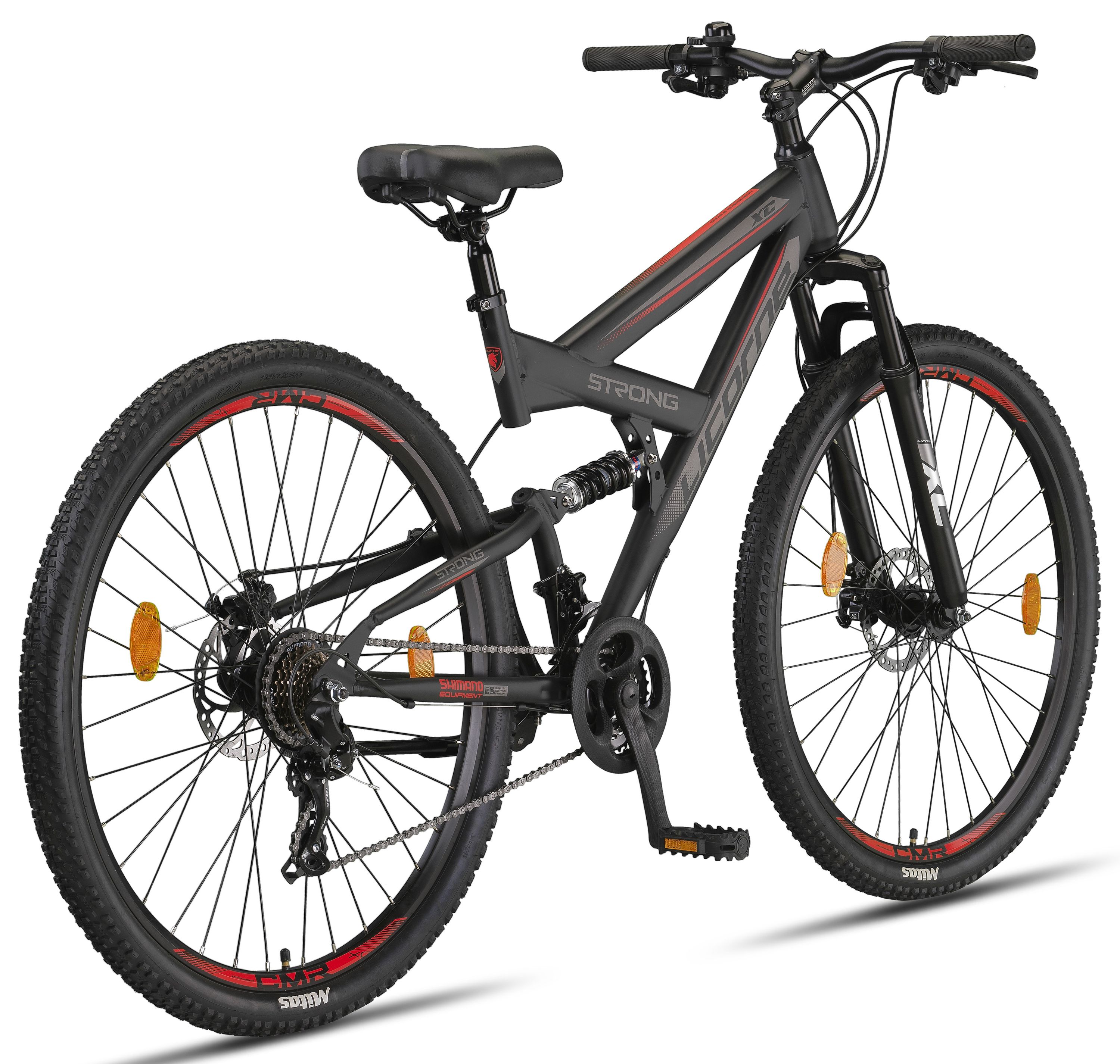 Licorne Bike Strong 2D Premium Mountainbike in 26, 27,5 und 29 Zoll - Fahrrad für Jungen, Mädchen, Damen und Herren - Scheibenbremse vorne und hinten - Shimano 21 Gang-Schaltung -