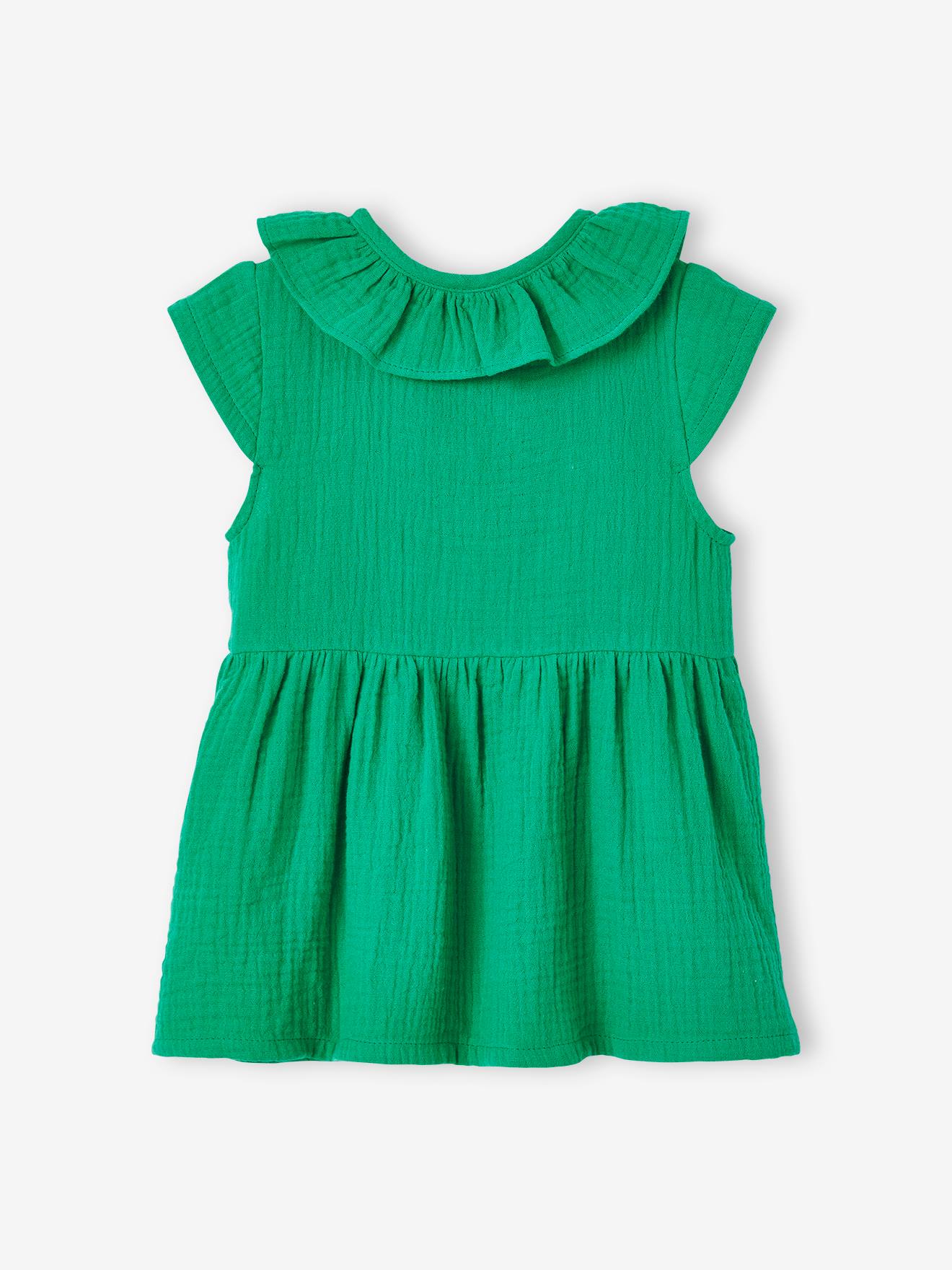 Vestido laranja para bebê com gola de chiffon de algodão