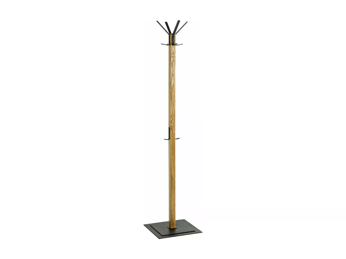 Portemanteau en bois massif coloris chêne et métal noir - longueur 40 x profondeur 40 x hauteur 180 cm