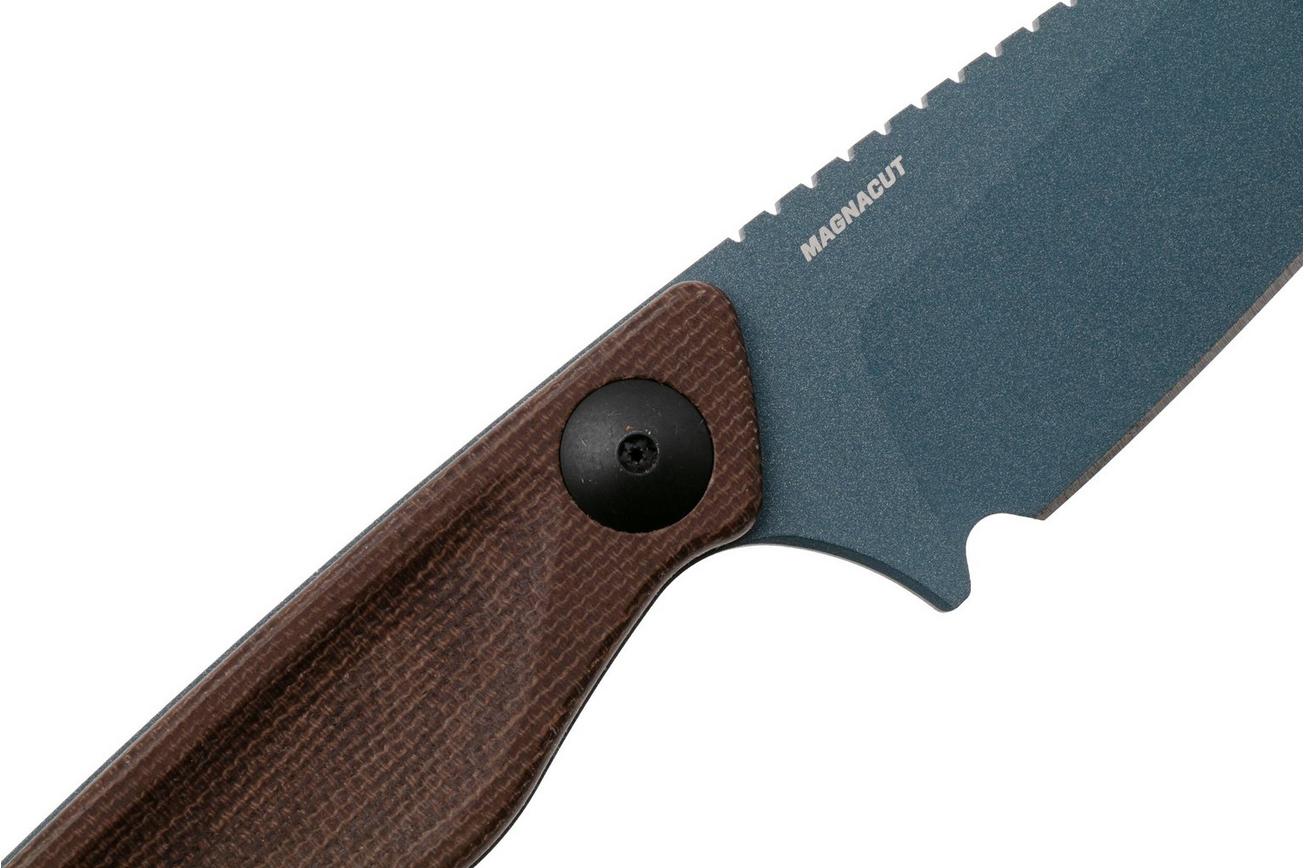 Benchmade Dacian 203BT-03 Blue Cerakote CPM MagnaCut, Brown Canvas Micarta vaststaand mes, lederen en kydex schede