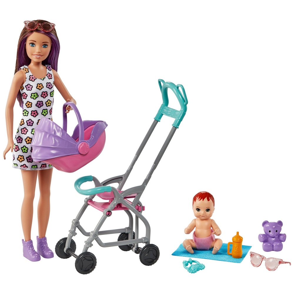 Barbie Skipper Babysitter-Kinderwagen und 2 Puppen Spielset