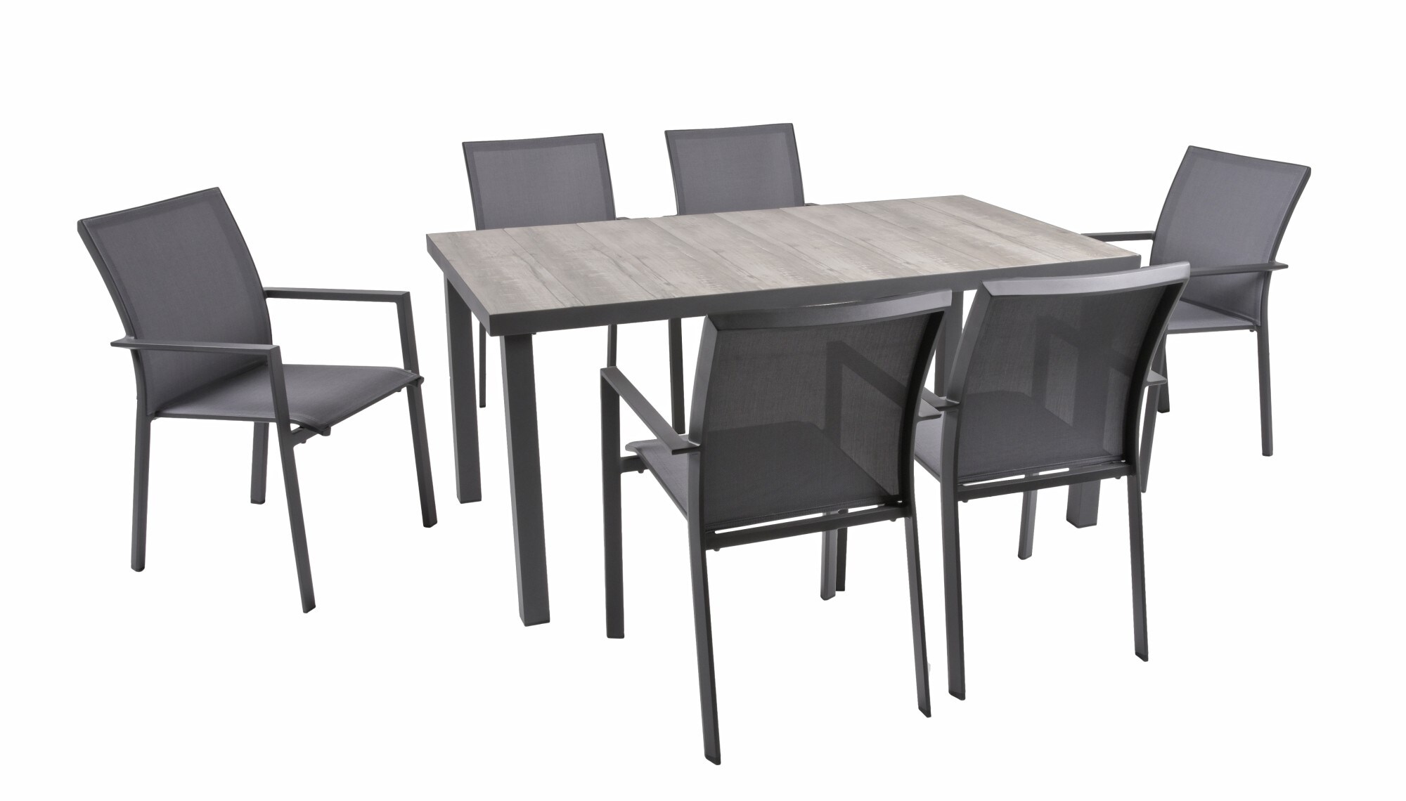 7-tlg. Alu Tischgruppe RANA Set Garten Sitzgruppe Outdoor Grau Metall Kunststoff