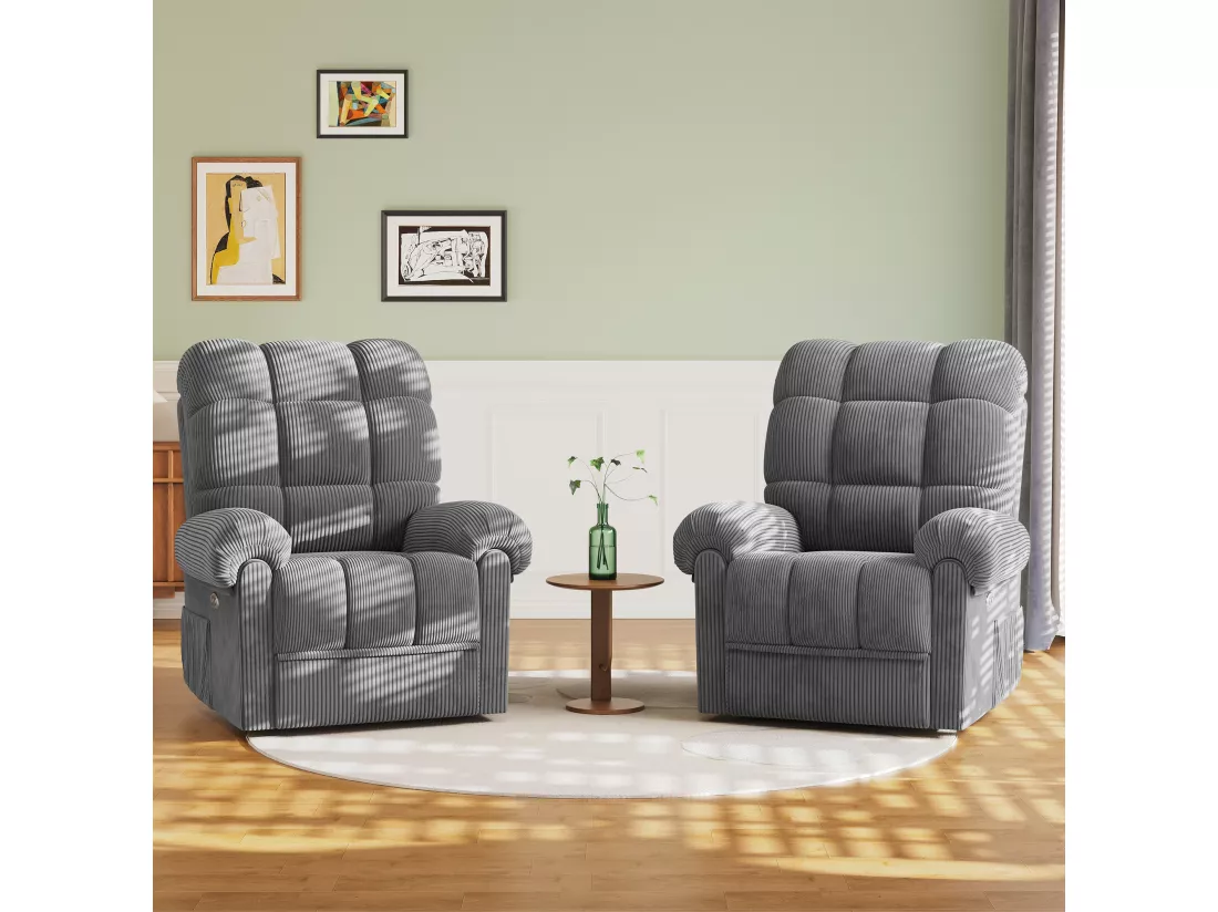 Fauteuil Relax Fauteuil électrique en Velours Côtelé,Fauteuil à loisirs Réglable avec USB,Dossier Réglable,Anti-statique avec Repose Pieds - 96x97x104cm Gris