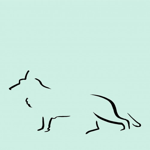 Ilustração em silhueta, na cor menta, de um Pastor Alemão.