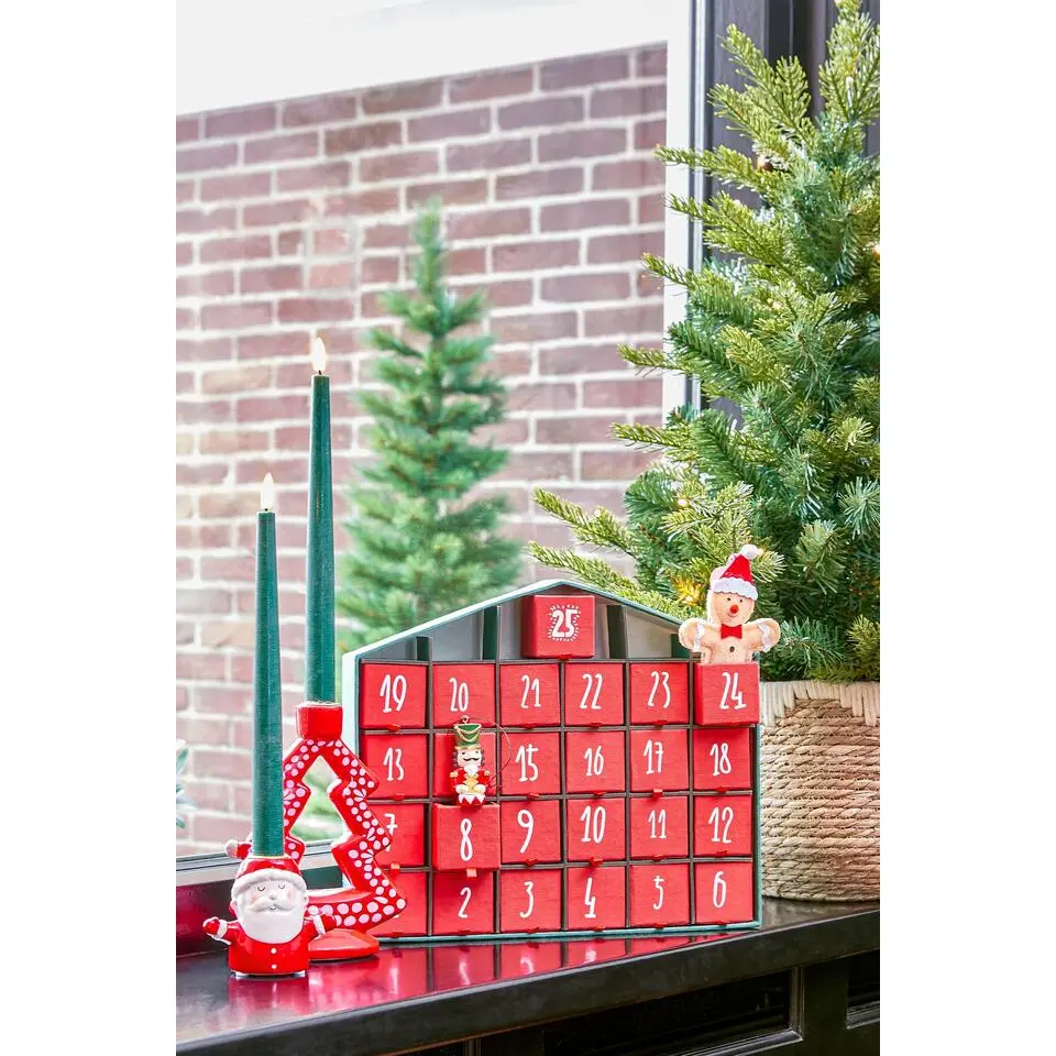 House of Seasons Adventskalender - L5 x B33 x H28 cm - Rood, Groen