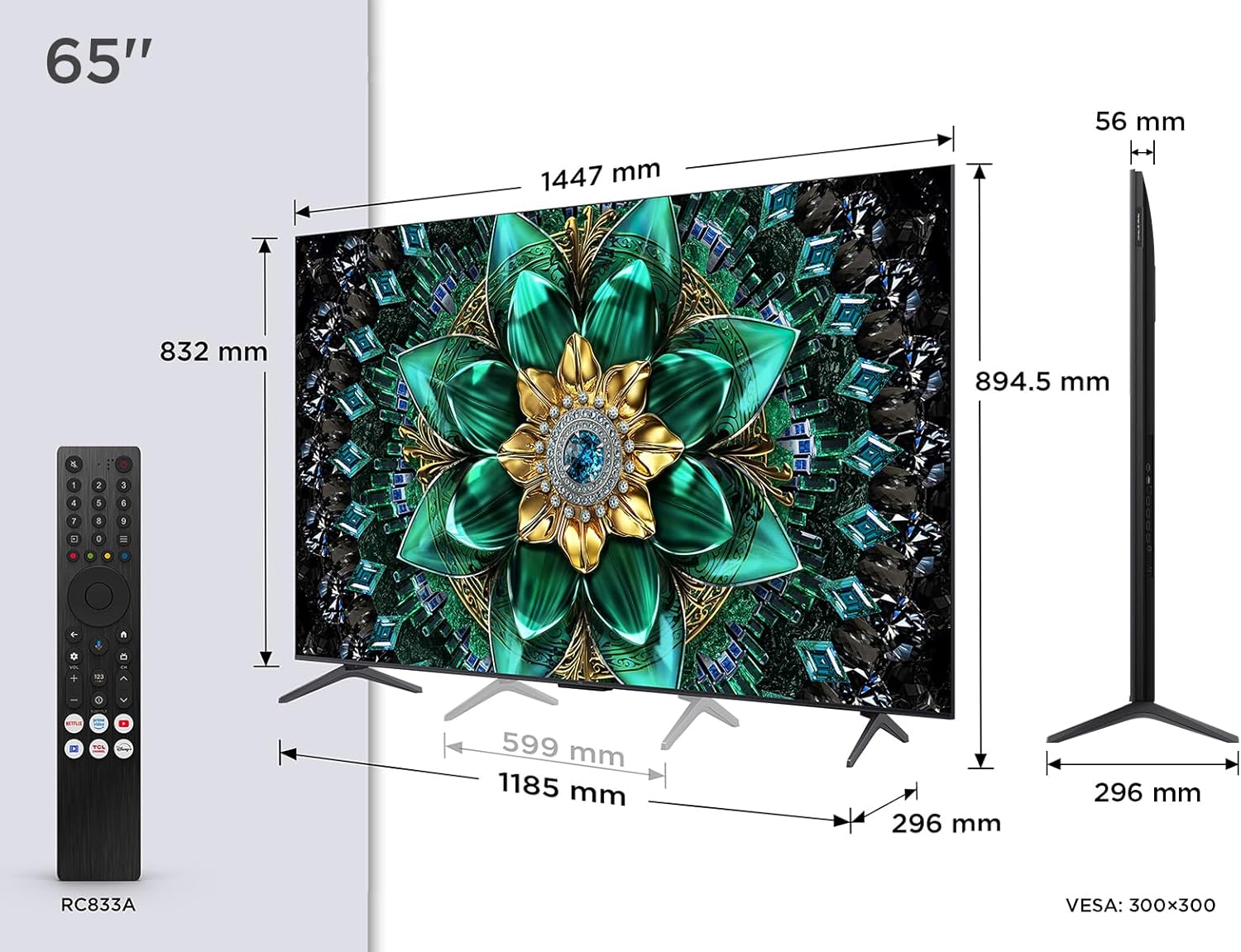 TCL 50Q6C QD-Mini LED TV, 4K HDR Premium 1000nits, Smart TV alimenté par Google (Dolby Vision IQ et Atmos, système Audio Onkyo 2.1, Motion Clarity Pro 144Hz, Game Master, contrôle Vocal Mains Libres) [Classe énergétique E]