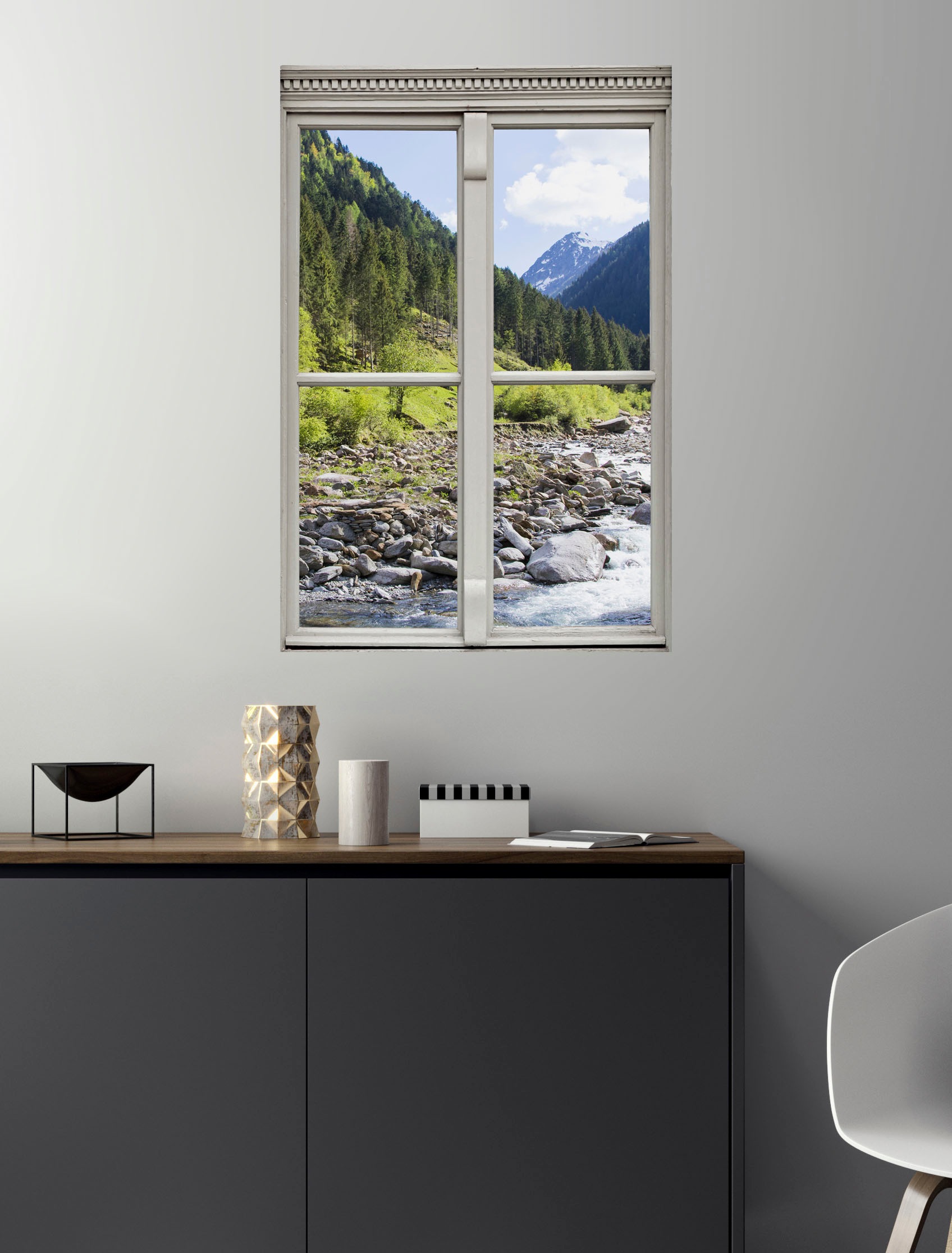 queence Wandsticker »Fluss im Wald« Wandsticker, Wandbild, selbstklebend, 3D, Fenster