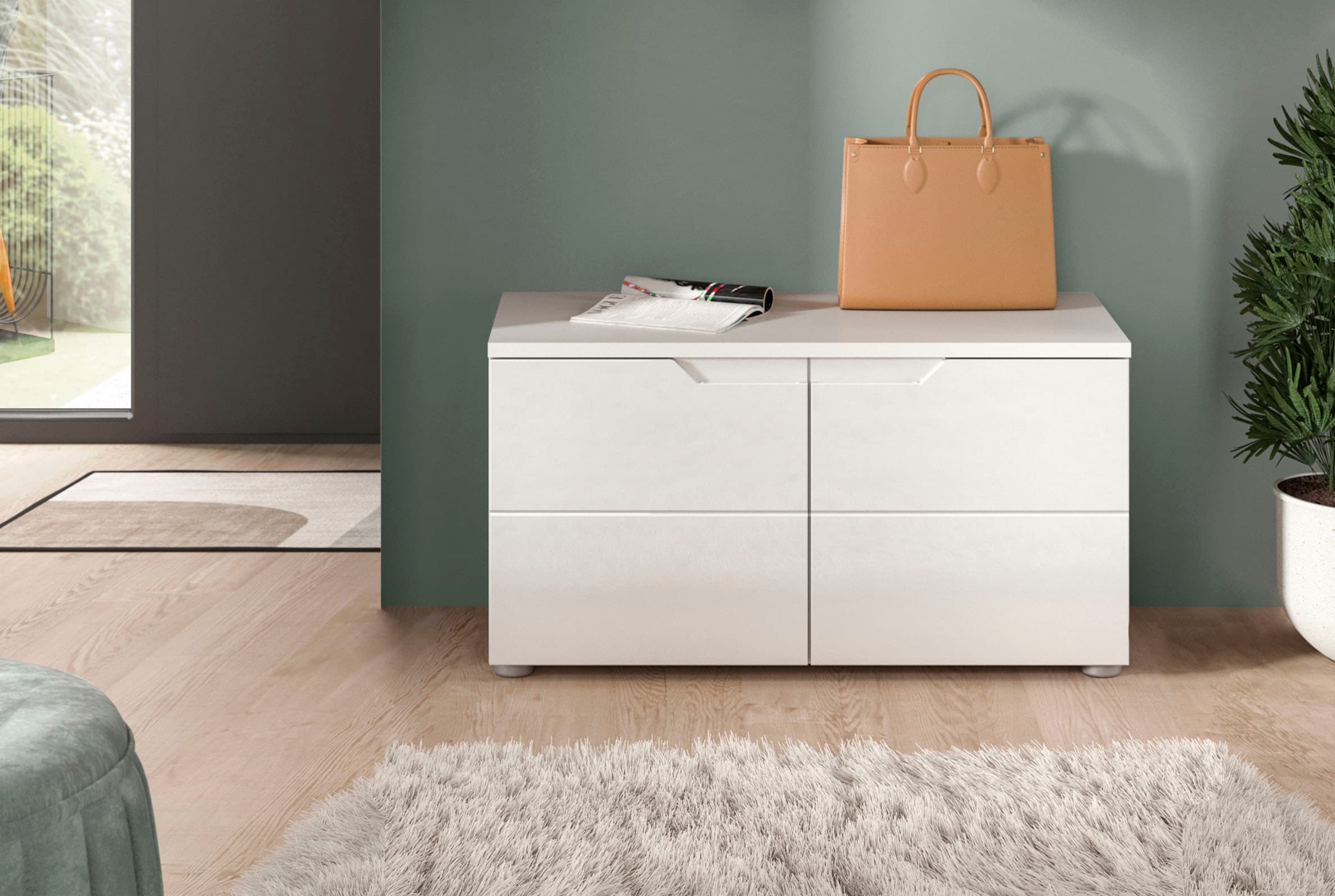INOSIGN Sitzbank »CAPRI, Breite 80 cm, 2 Türen mit eingefasster Griffmulde, 2 Fächer« Garderobenbank, Flurbank, Dielenbank, Bank mit Stauraum, Bank