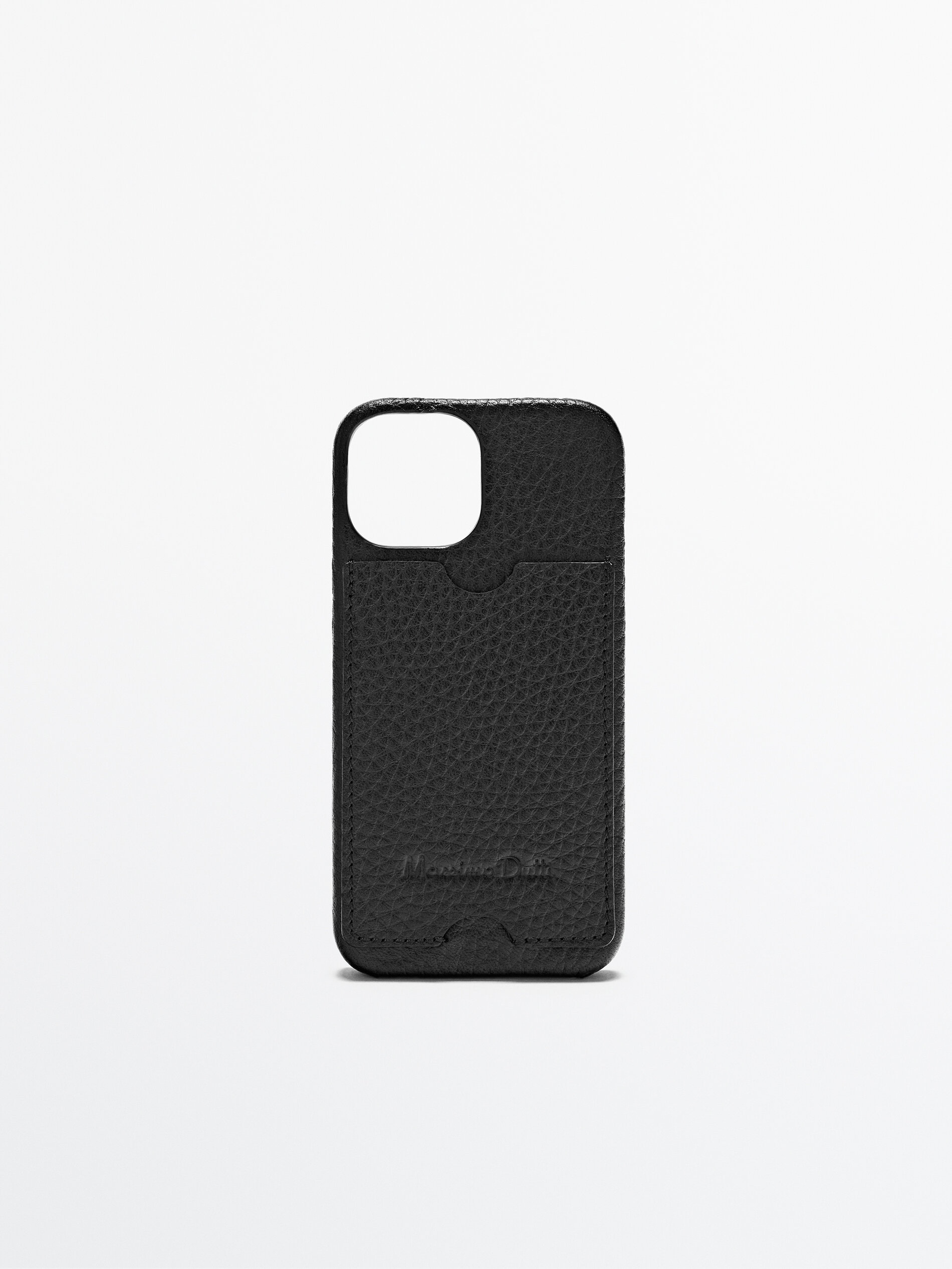 Capa para iPhone 13 Mini, em couro granulado, com porta-cartões - PRETA