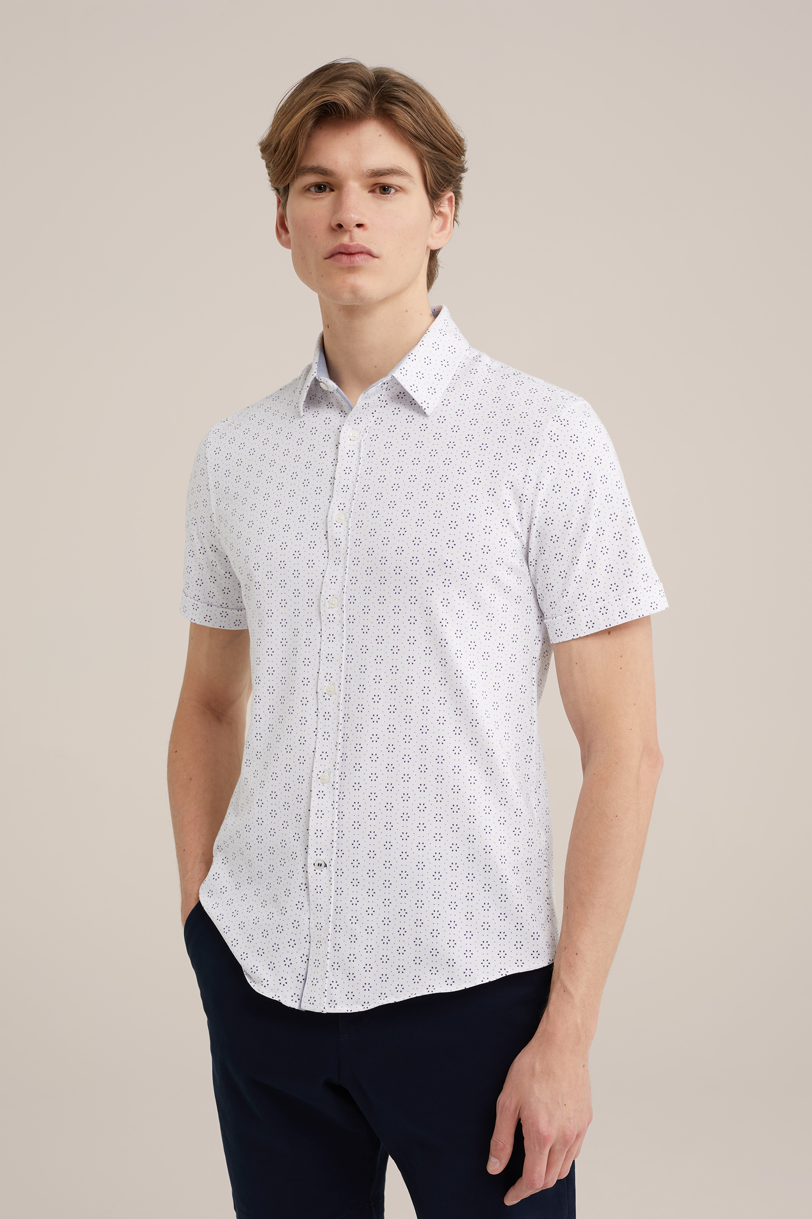 jersey overhemd met dessin WE Fashion Wit