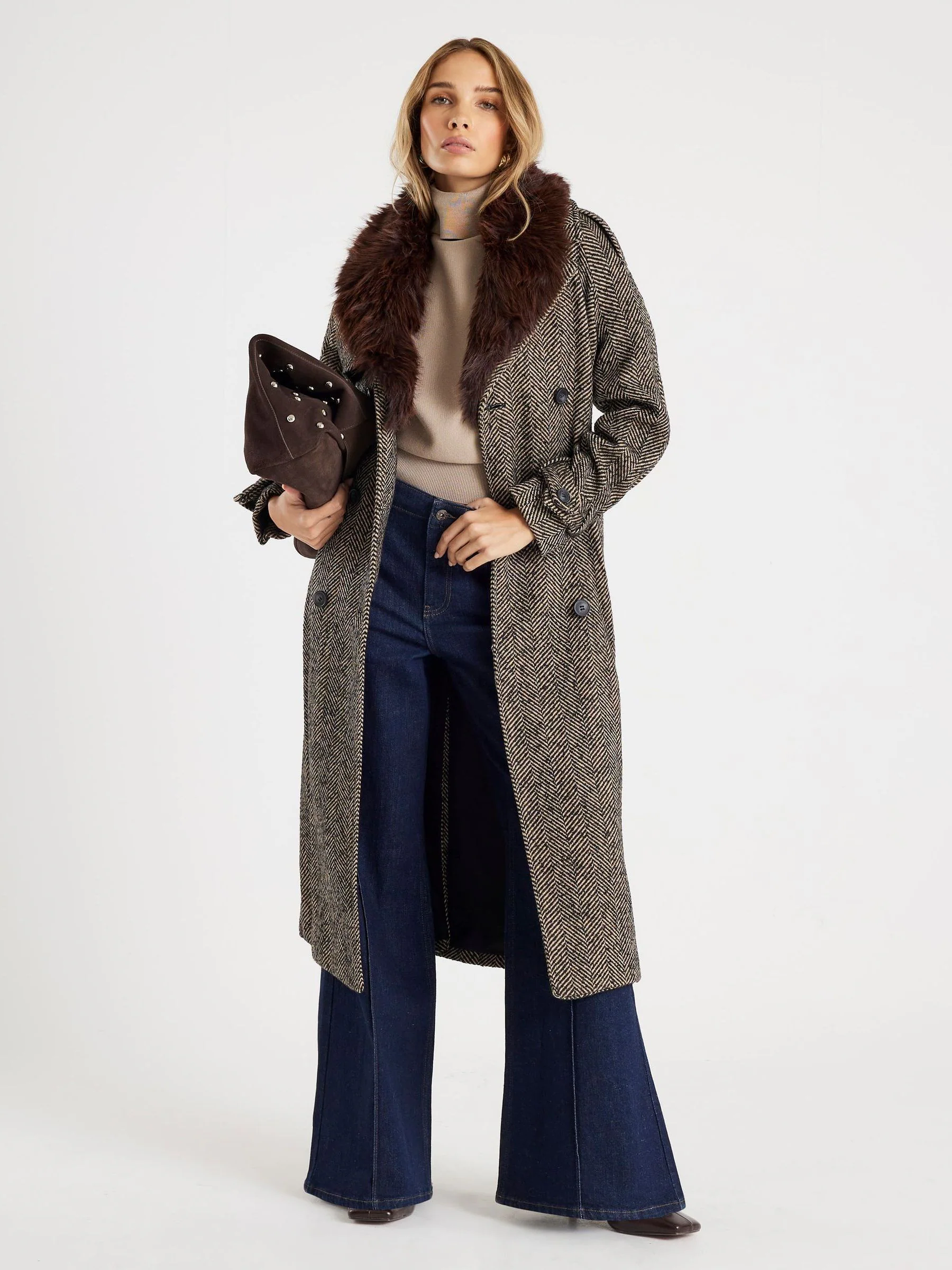 River Island Herringbone Trench Coat