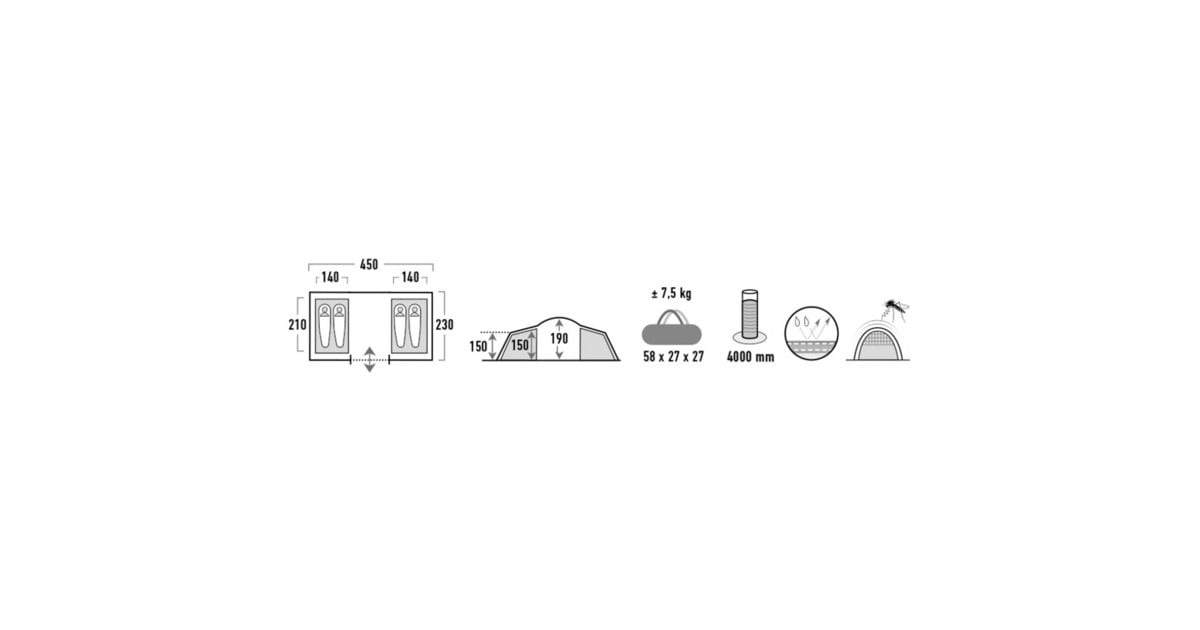 High PeakComo 4.0 tent  (Donkergrijs/groen)