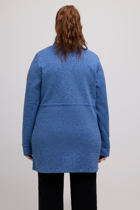 Long-Strickjacke, Tunnelzug, Stehkragen, 2-Wege-Zipper