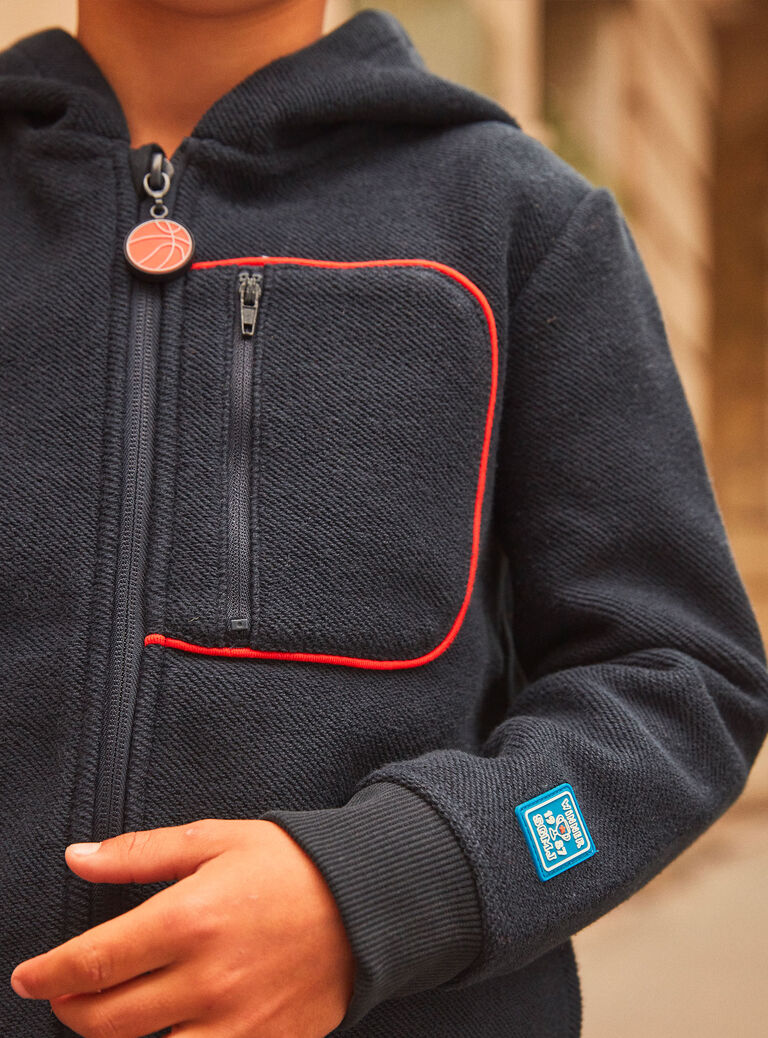 Gilet bleu foncé à capuche