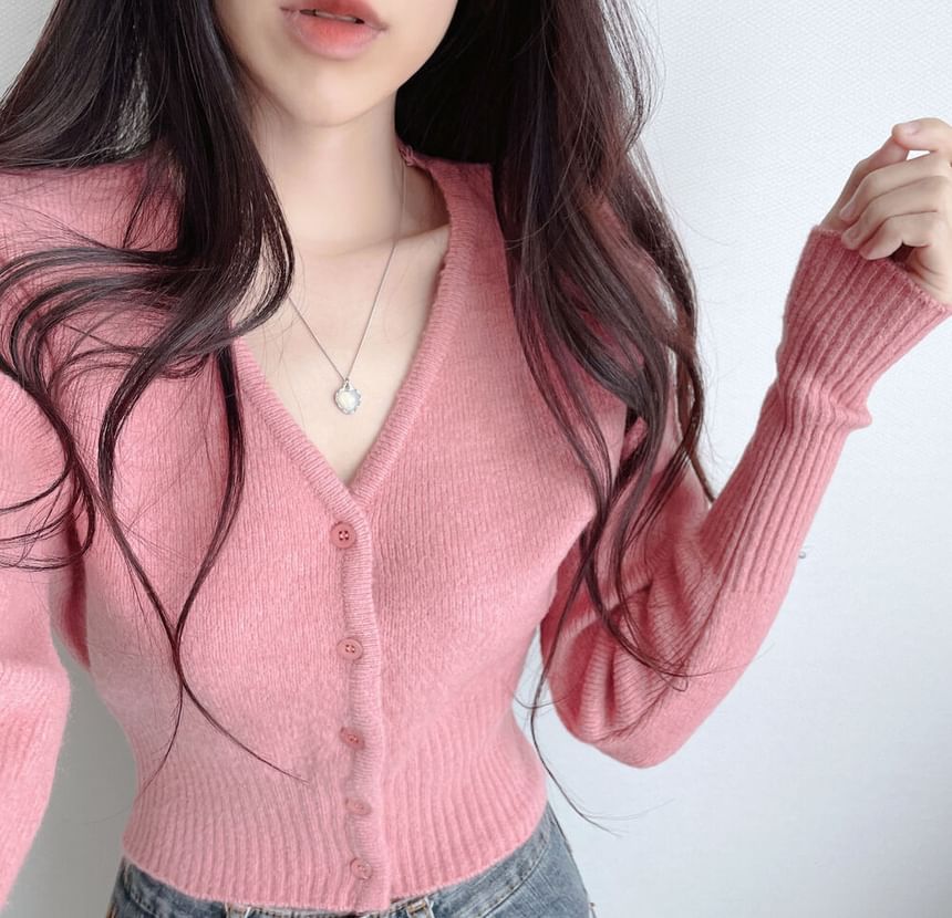 Coris - V-hals, knoopjes, effen cropped vest