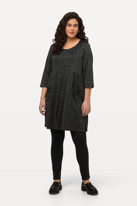 Longshirt, Metallic-Effekt, A-Linie, Rundhals, 3/4-Arm