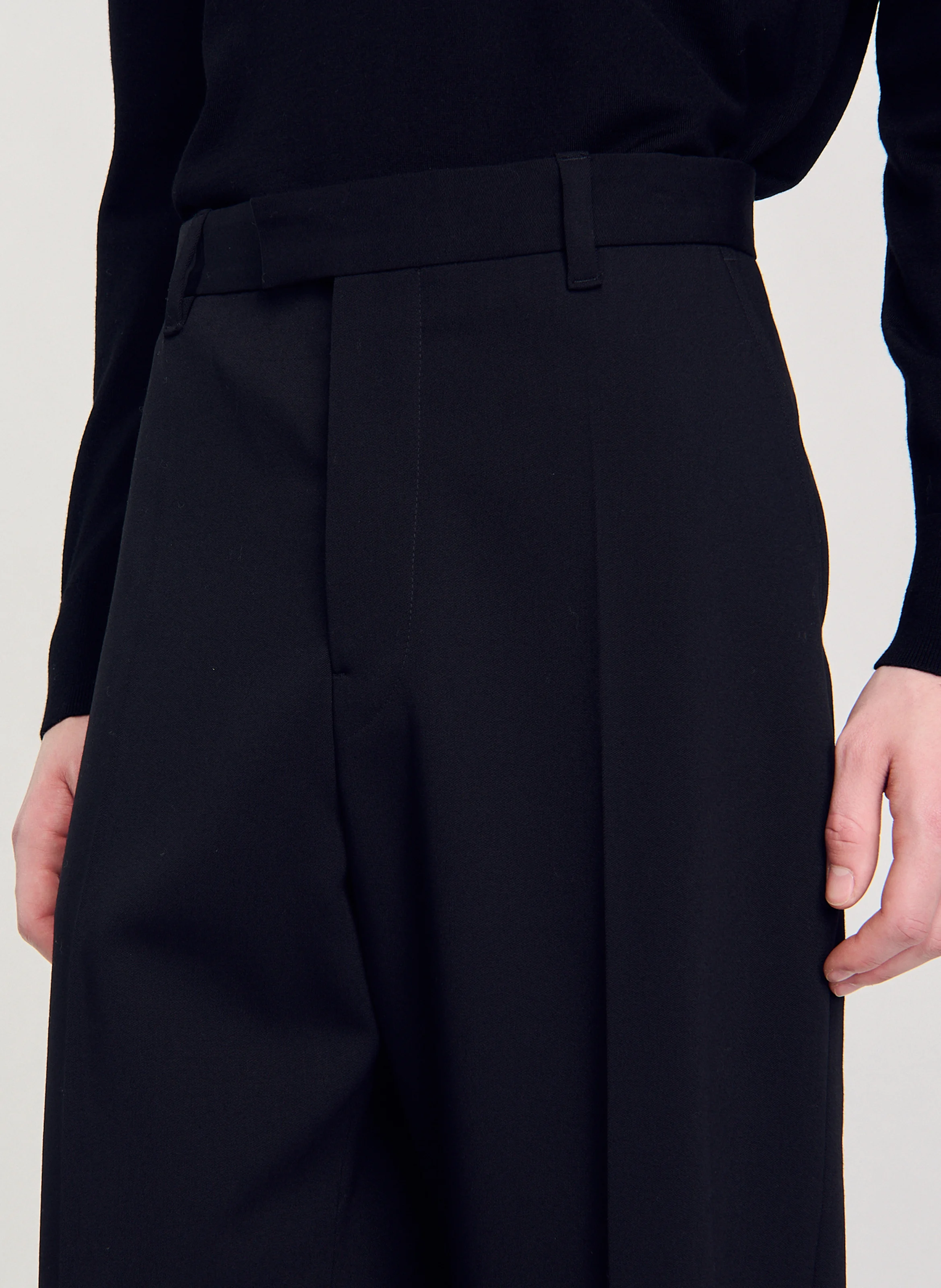 Pantalon droit en laine mélangée | Noir