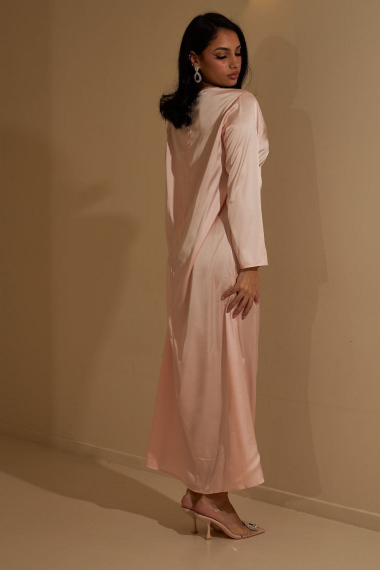 Ensemble 2 pièces robe + gilet à enfiler satiné rose