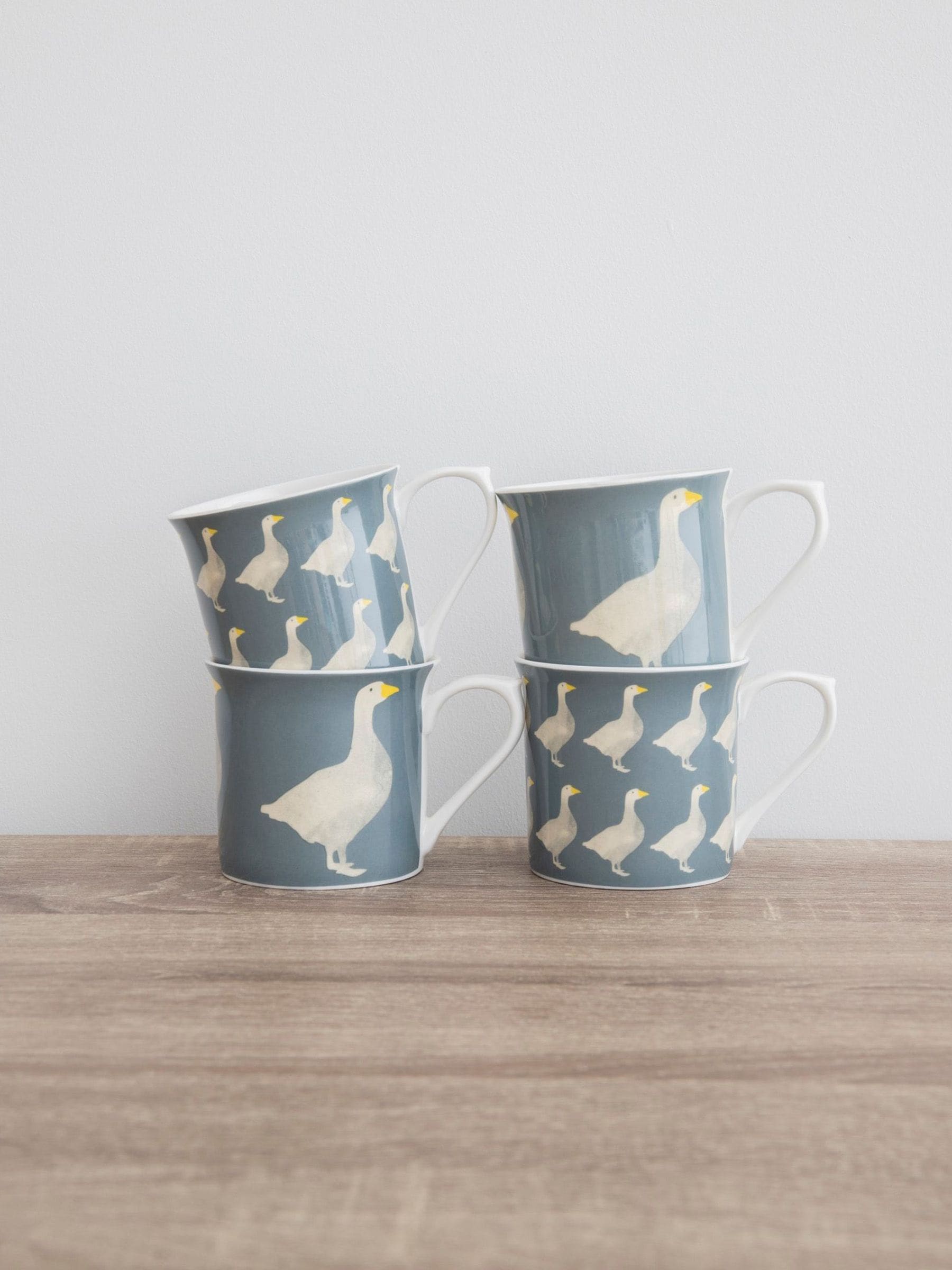 Kitchencraft Set of 4 Goose Patterned Bone China Mugs