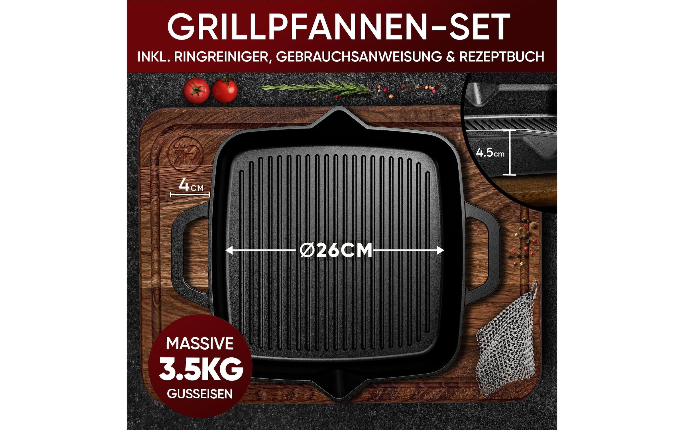 Grillpfanne »Gusskoenig 26 cm mit Ringreiniger« Gusseisen