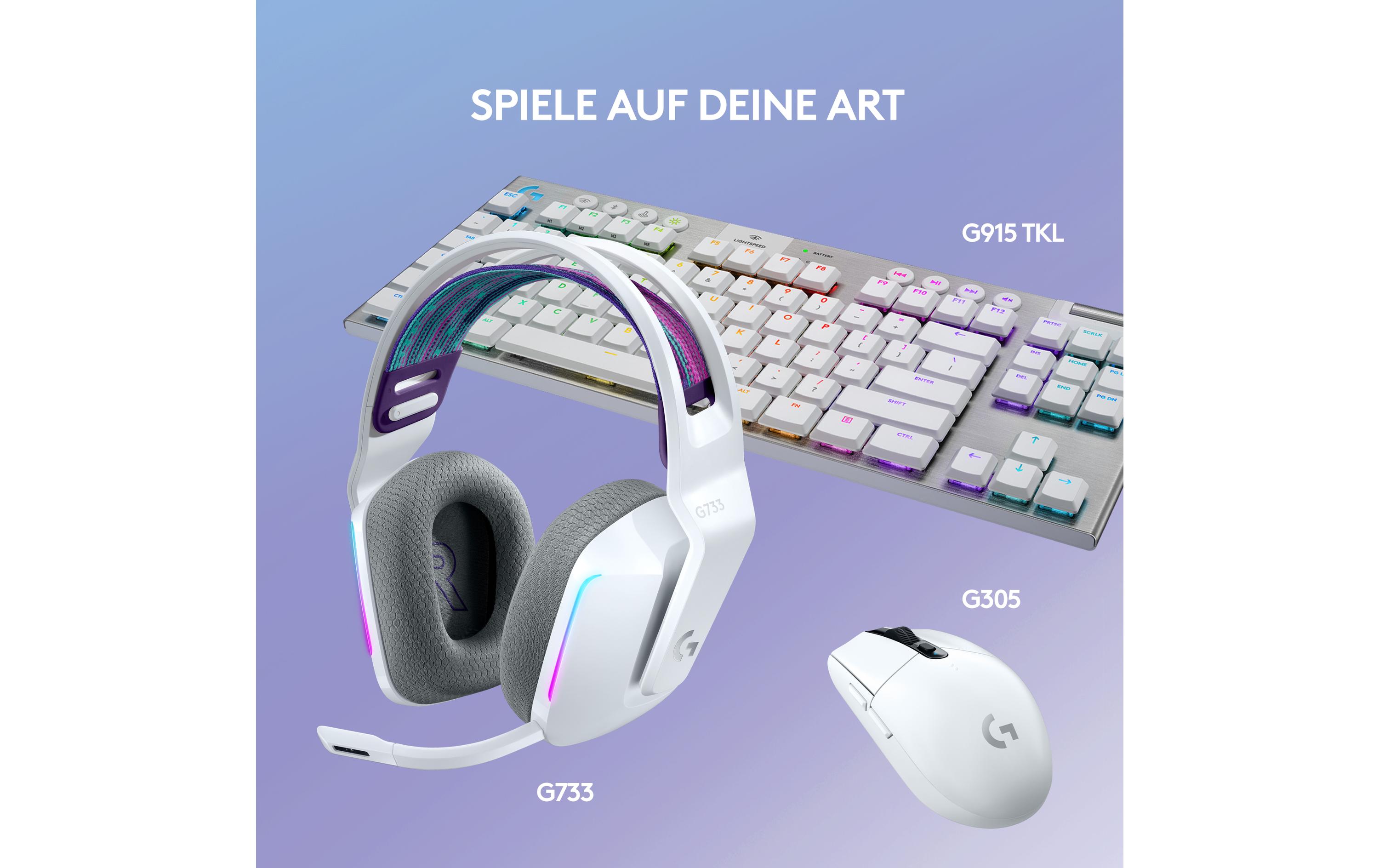 Headset G733 Lightspeed WeissWireless-Gaming-Headset mit DTS 7.1 Surround-Sound und RGB Beleuchtung