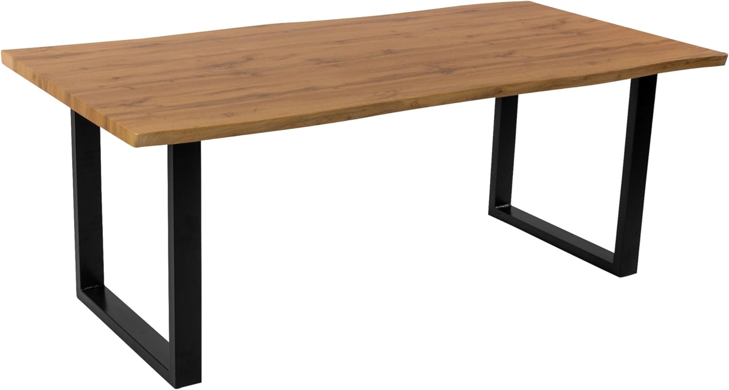 SAM Esstisch Josy | 200 x 100 cm | Holz Wildeiche-Optik | U-Gestell Metall schwarz | 40 mm Tischplatte mit Baumkante | Tisch für Esszimmer & Küche