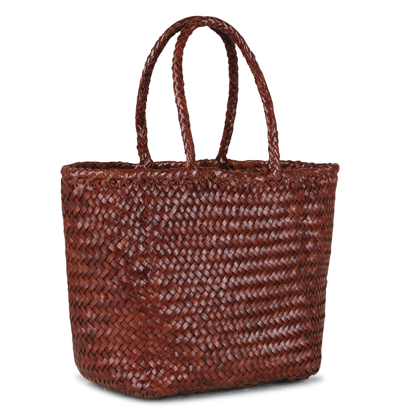 GRACE BASKET SMALL - Panier tissé en cuir | Marron