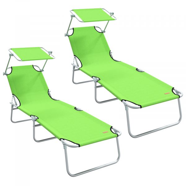 vidaXL Espreguiçadeiras Dobráveis 2 Peças com Teto Verde Tecido Oxford 600D - 982128300