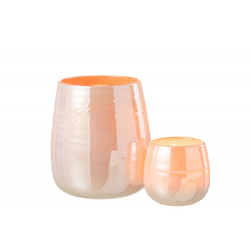Vase ou photophore en verre orange rose 11x11x10cm