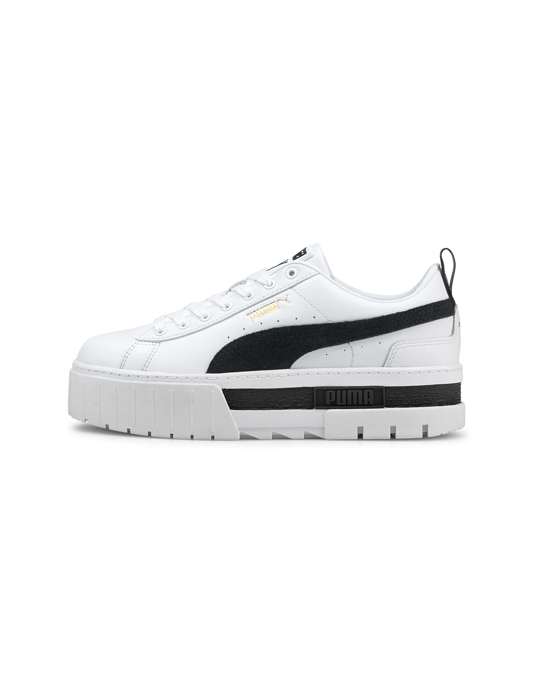puma sneakers compensées femme mayze lth cuir blanc/noir