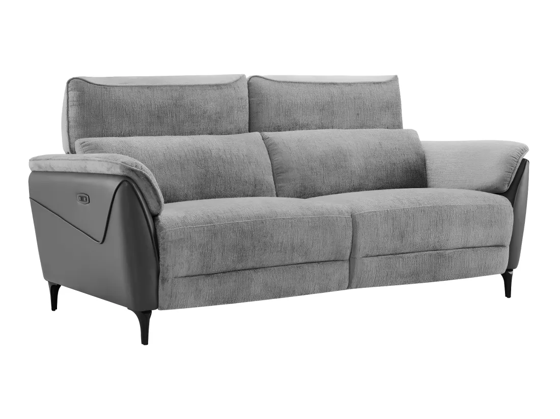 Canapé 3 places relax électrique Tissu/Simili cuir Gris - CEPHEE