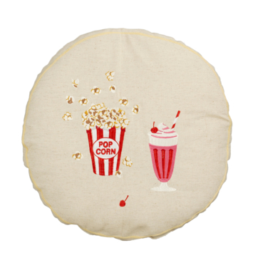 Sierkussen rond popcorn roze - h10xd45cm