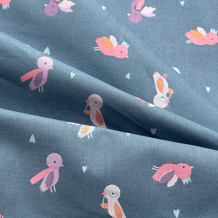 Tissu Coton Au Mètre Ex2475 Pioupiou Cœur Bleu