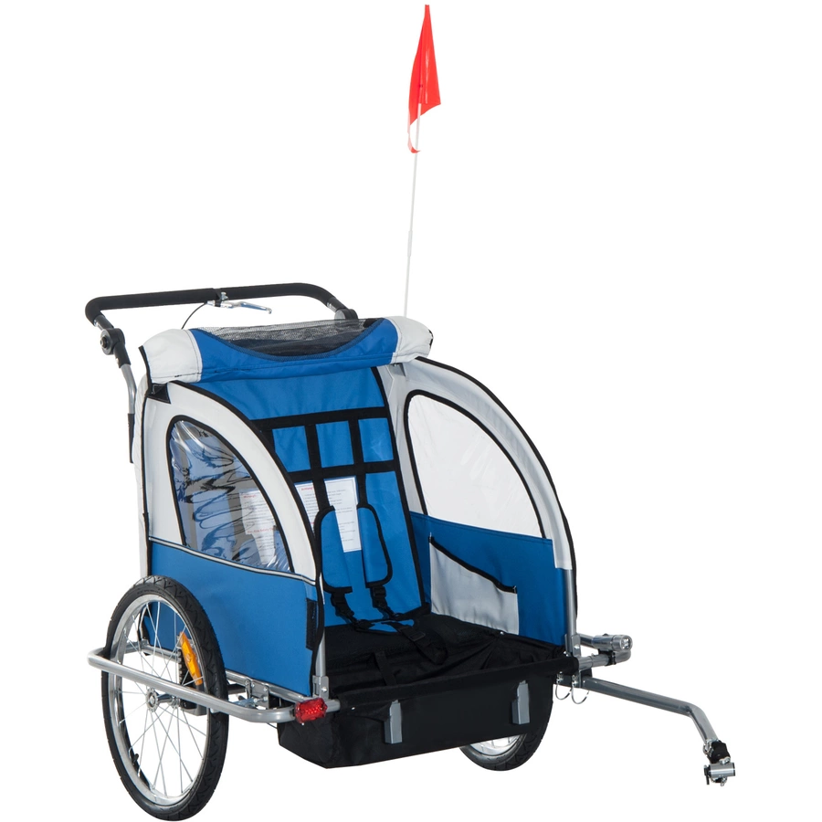 HOMCOM Kinderanhänger mit Staufach blau, weiß