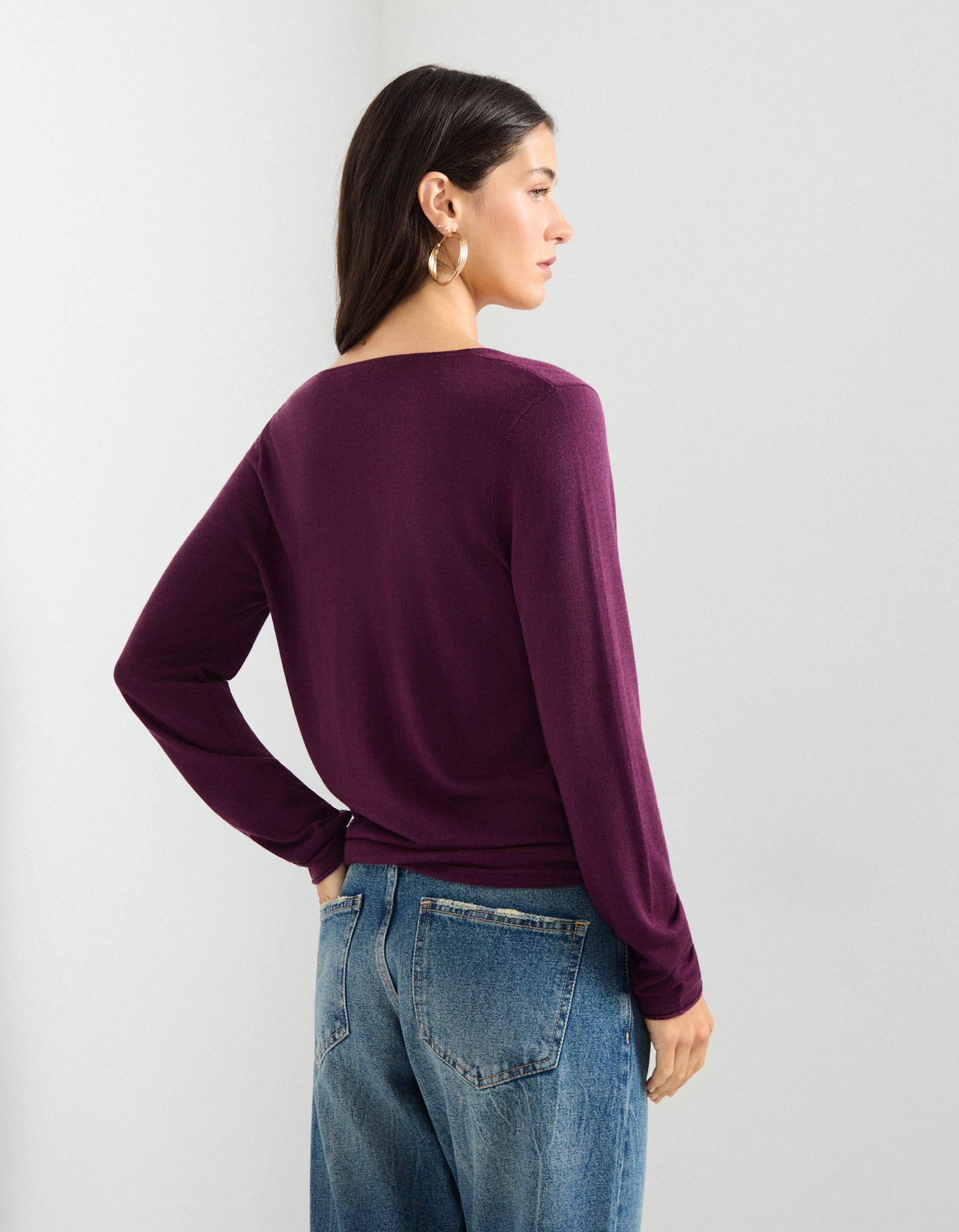 Camisola com Caxemira, Mulher, Roxo Escuro