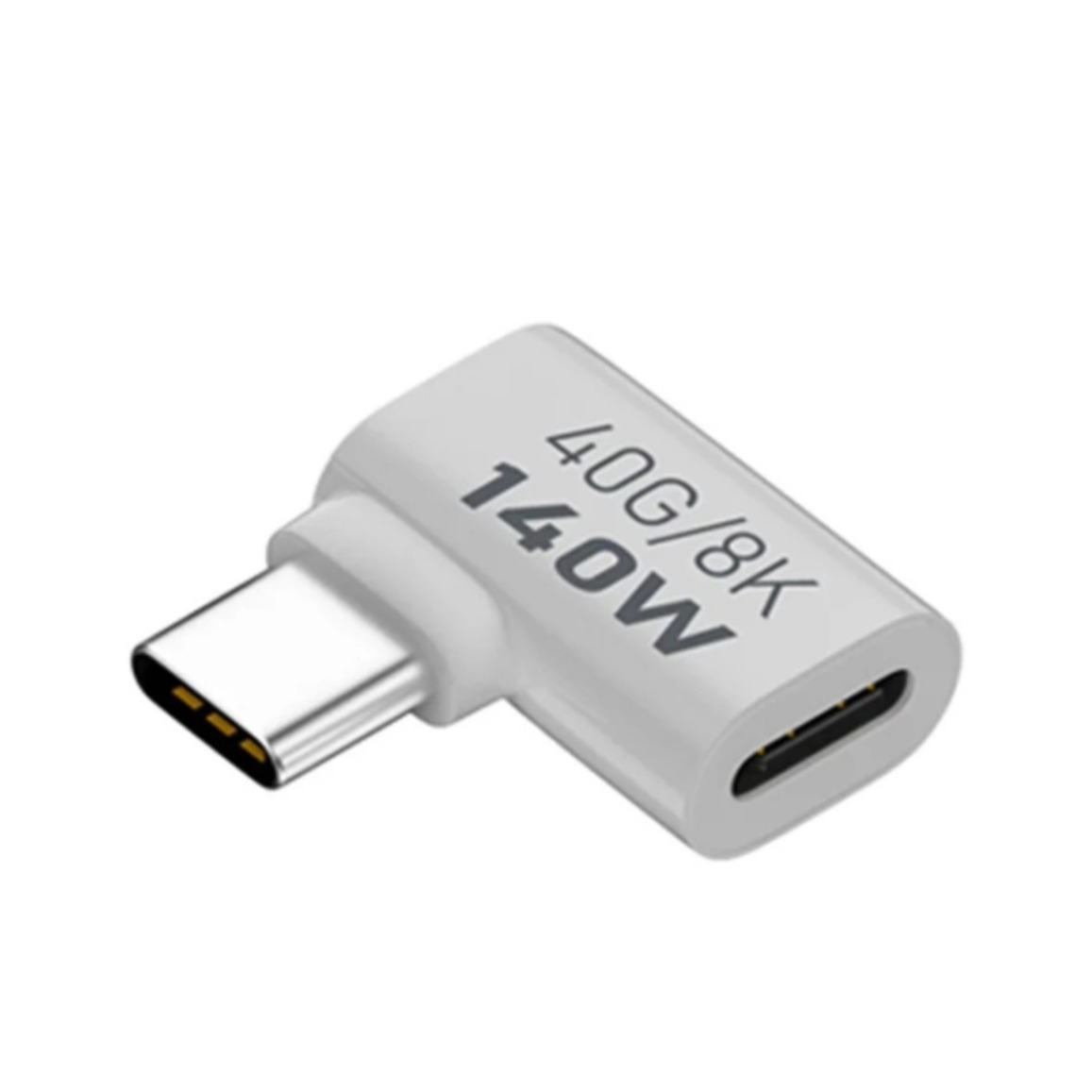 (140W) USB C auf USB C Lade und Daten Adapter Stecker 90 Grad-Winkel Seitlich 40 Gbit/s (8K@60Hz) - Weiss
