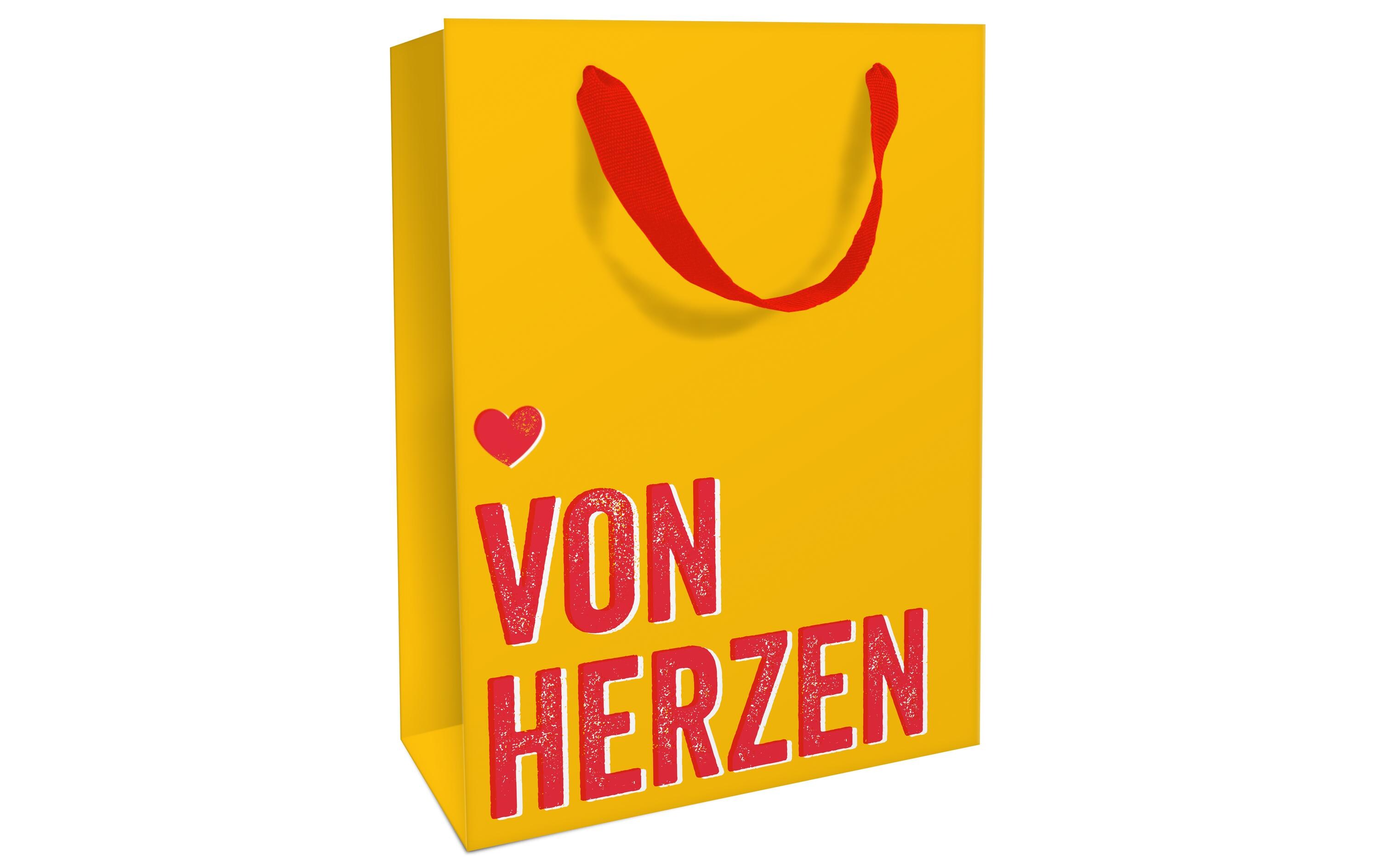 Geschenktasche Von Herzen 26 x 36 x 13 cm, Gelb/RotGeschenktüte