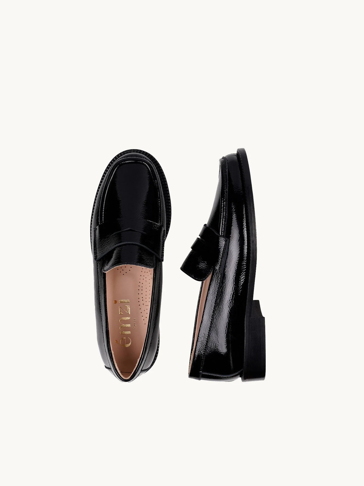 LISSA BLACK ROCK - Mocassins en cuir verni froissé | Noir