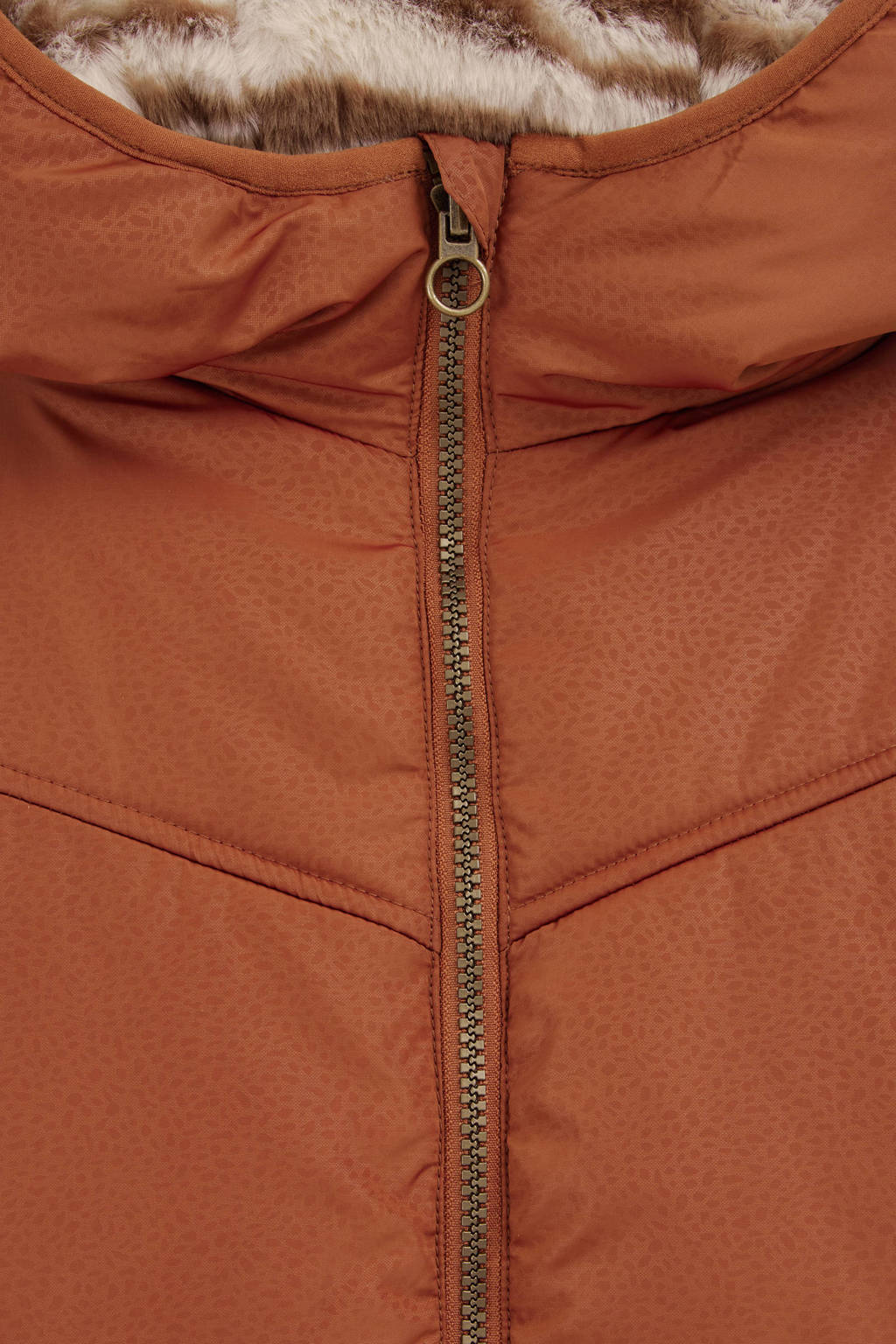 WE Fashion gewatteerde winterjas met dierenprint bruin/ecru