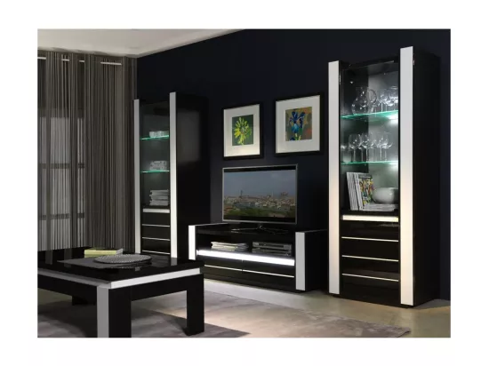 Meuble TV LINA noir et blanc avec LED – 143 x 50 x 52 cm
