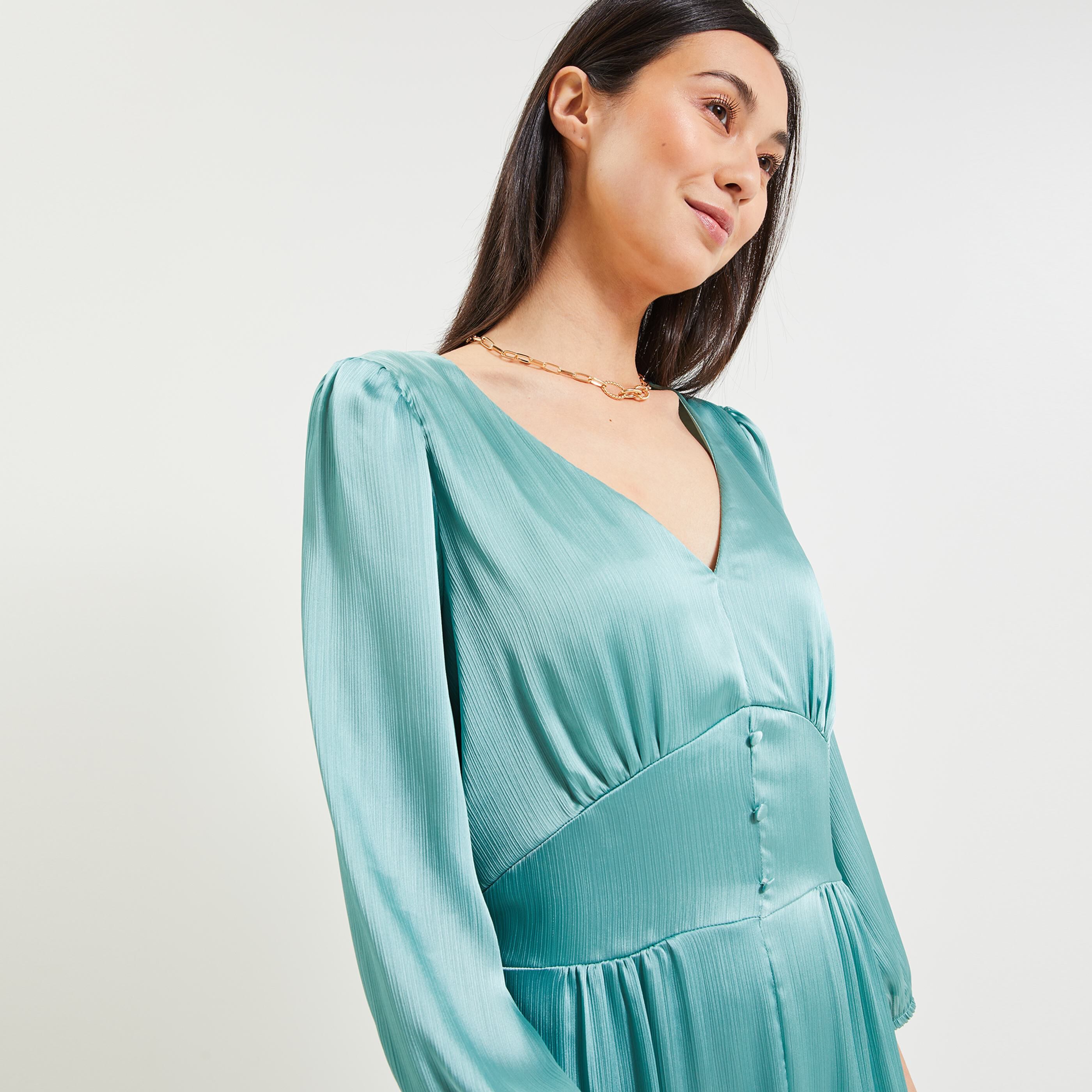 Robe longue habillée femme - BLEU VERT