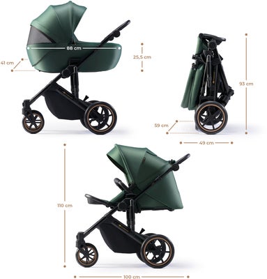 Kinderkraft PRIME 2 3-in-1 Duovogn Travelsystem inkl. Mink Pro, Dark Green