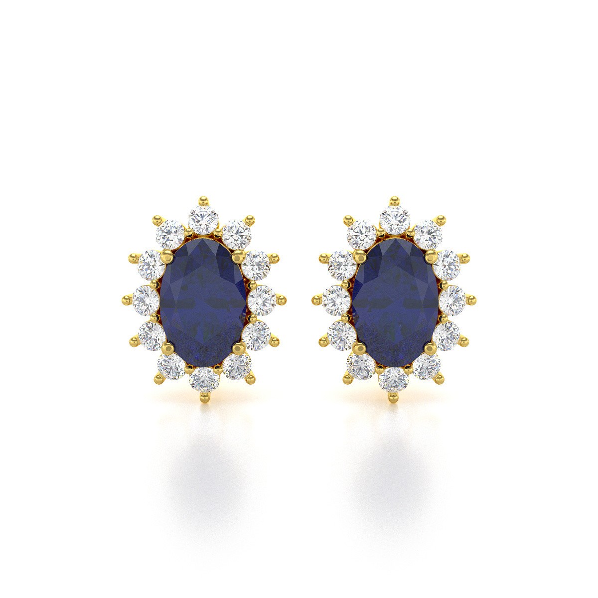 Boucles d'oreilles ADEN Or 585 Jaune et Saphir Forme Marquise 1.4grs