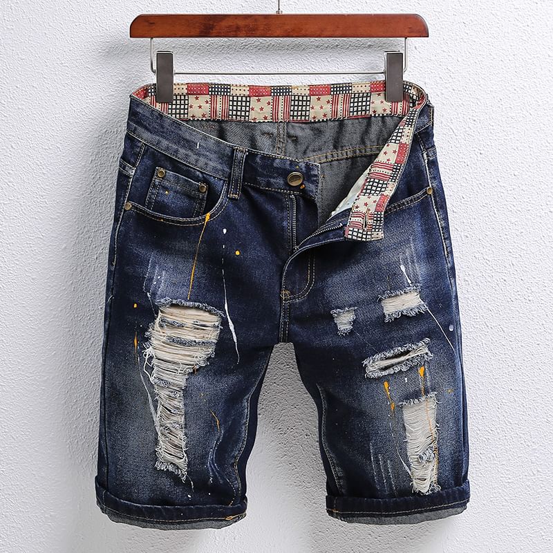Denimic - Mid Rise Washed Distressed Denim Shorts
